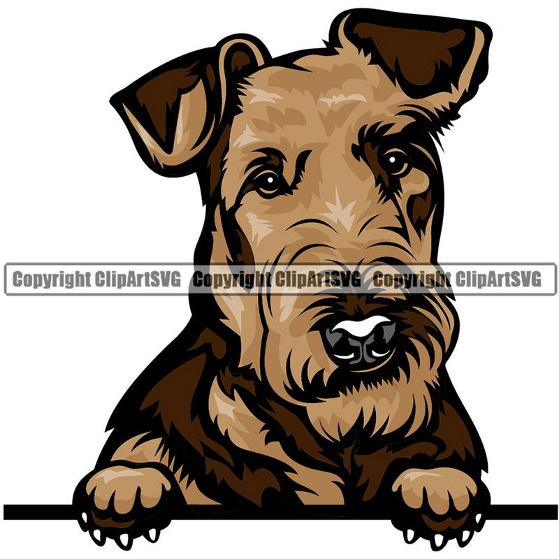 Airedale Dog Breed Peeking Color ClipArt SVG