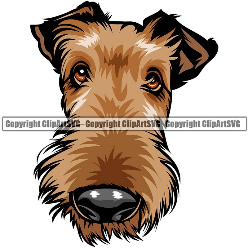 Airedale Dog Breed Head Color ClipArt SVG