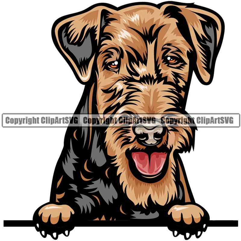 Airedale Dog Breed Peeking Color ClipArt SVG