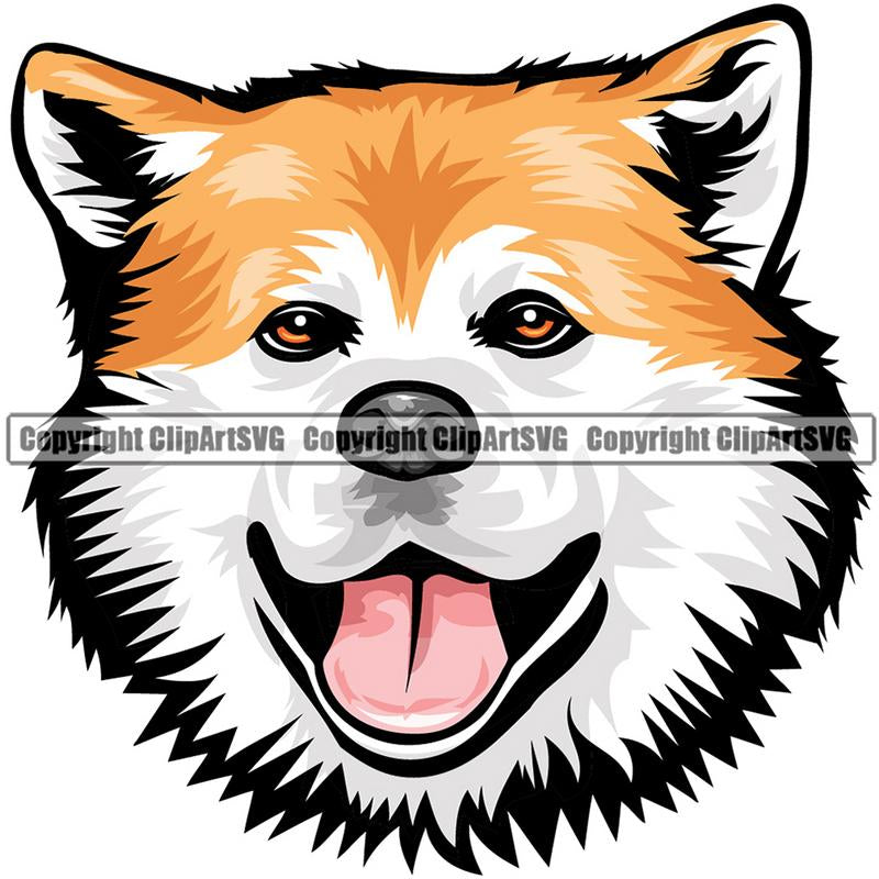 Akita Dog Breed Head Color ClipArt SVG