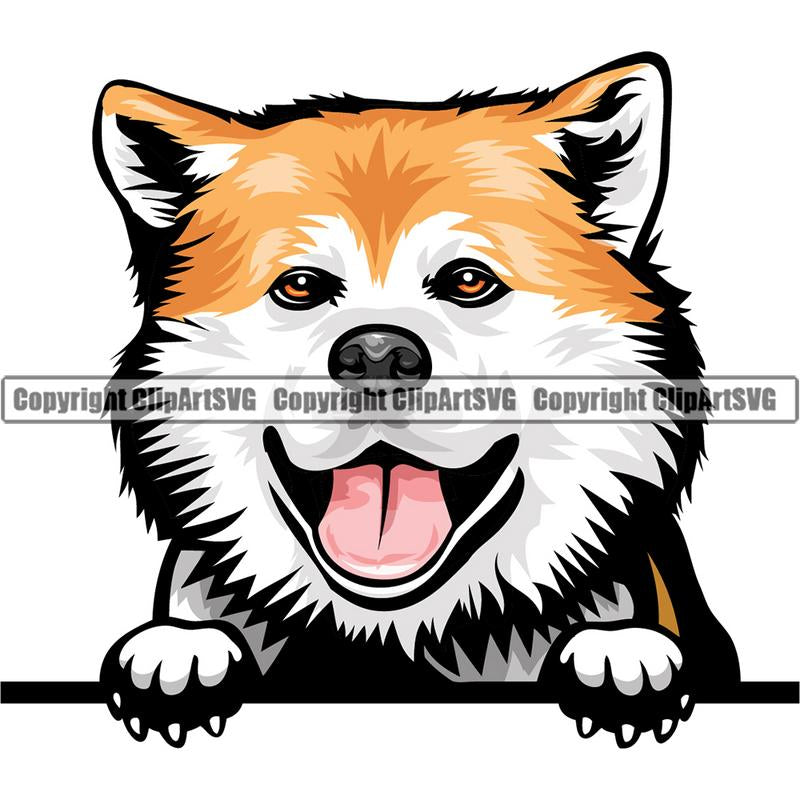 Akita Dog Breed Peeking Color ClipArt SVG