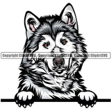 Alaskan Malamute Dog Breed Peeking Color ClipArt SVG