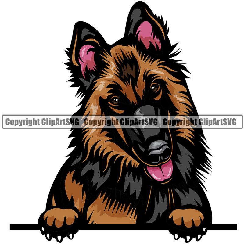 Belgian Shepherd Dog Breed Peeking Color ClipArt SVG
