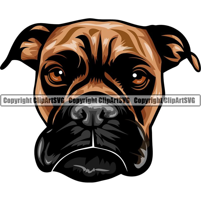 Boxer Dog Breed Head Color ClipArt SVG