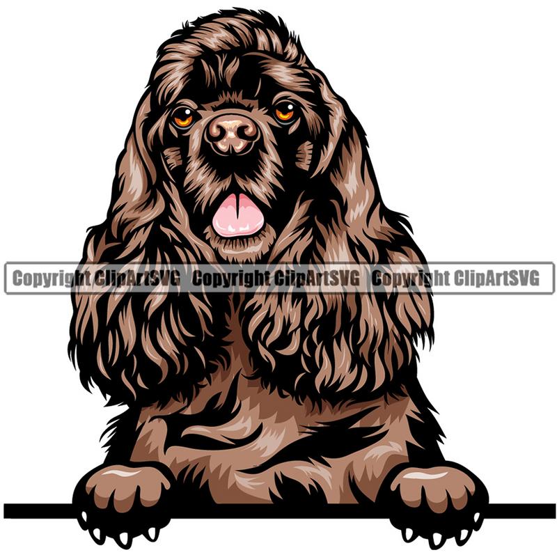 Cocker Spaniel Dog Breed Peeking Color ClipArt SVG