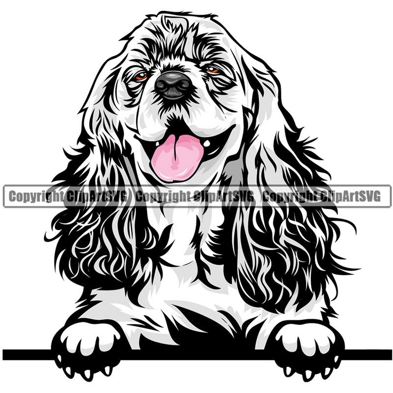 Cocker Spaniel Dog Breed Peeking Color ClipArt SVG