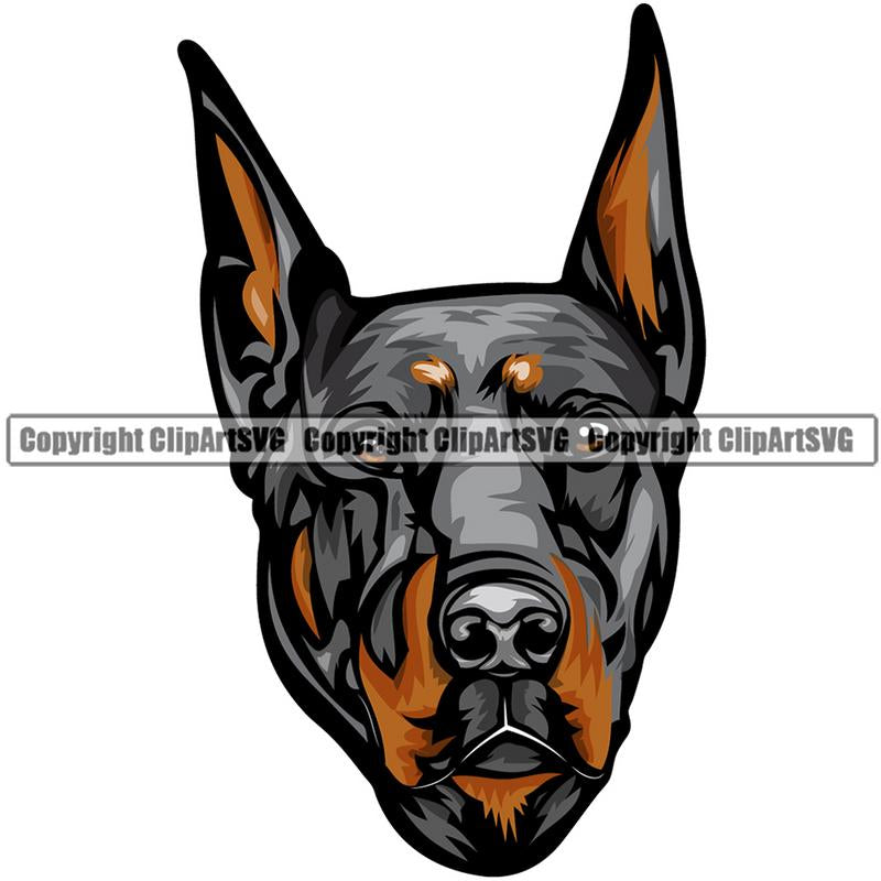 Doberman Dog Breed Head Color ClipArt SVG
