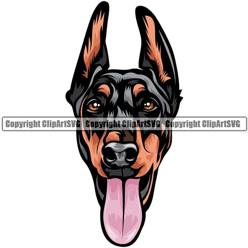 Doberman Dog Breed Head Color ClipArt SVG