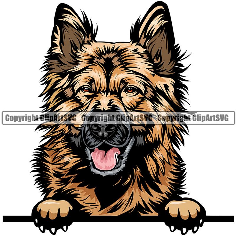 German Shepherd Dog Breed Peeking Color ClipArt SVG