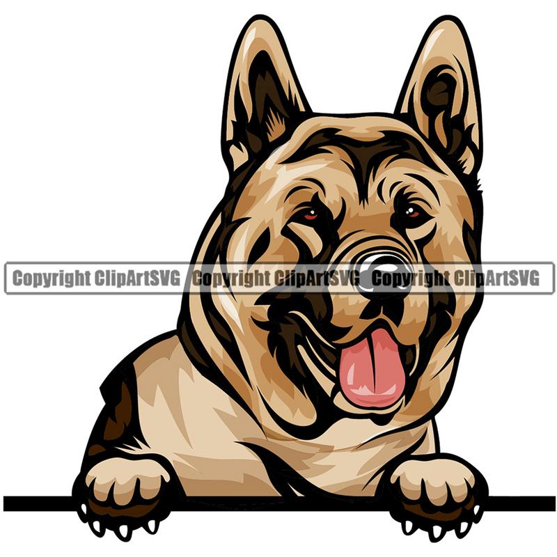 German Shepherd Dog Breed Peeking Color ClipArt SVG