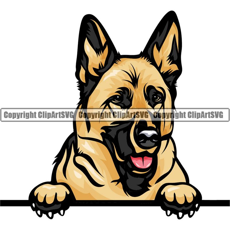 German Shepherd Dog Breed Peeking Color ClipArt SVG