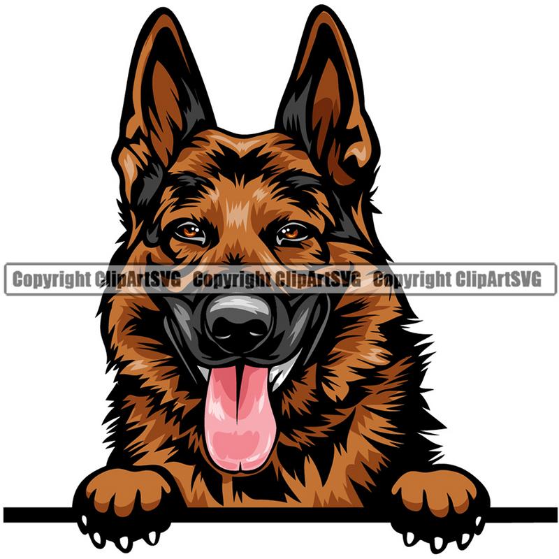 German Shepherd Dog Breed Peeking Color ClipArt SVG