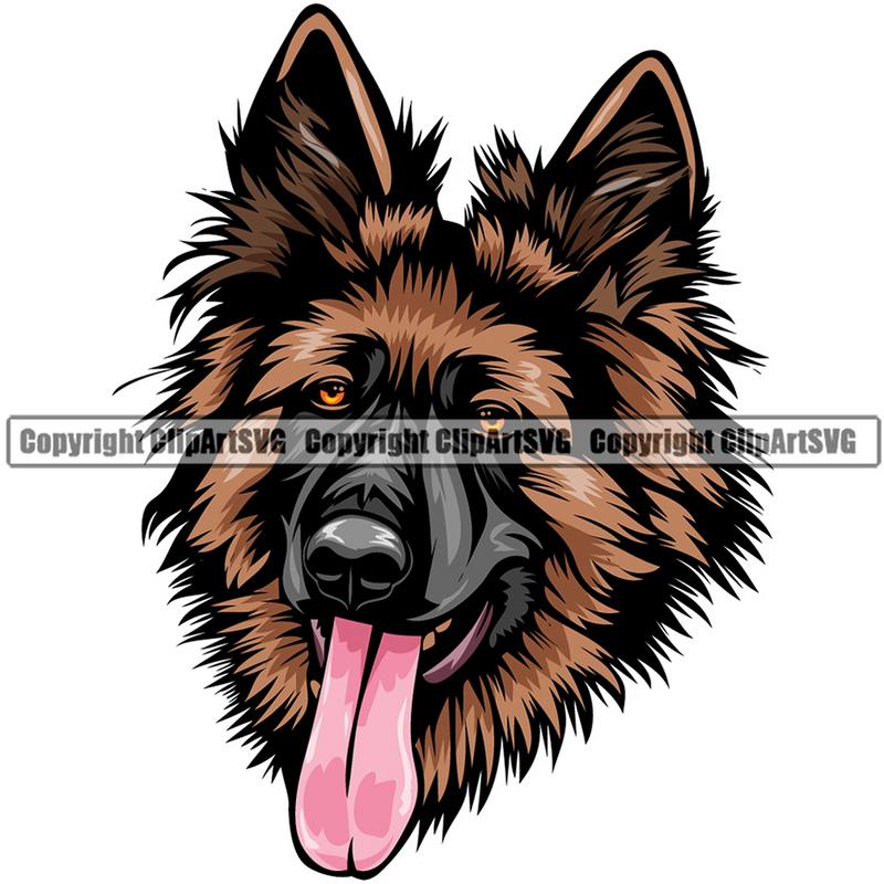 German Shepherd Dog Breed Head Color ClipArt SVG