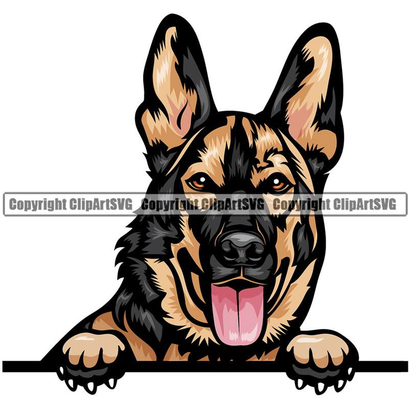 German Shepherd Dog Breed Peeking Color ClipArt SVG