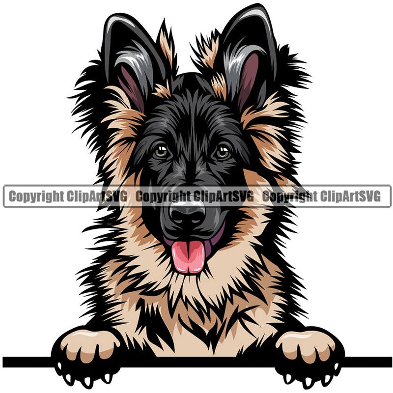 German Shepherd Dog Breed Peeking Color ClipArt SVG