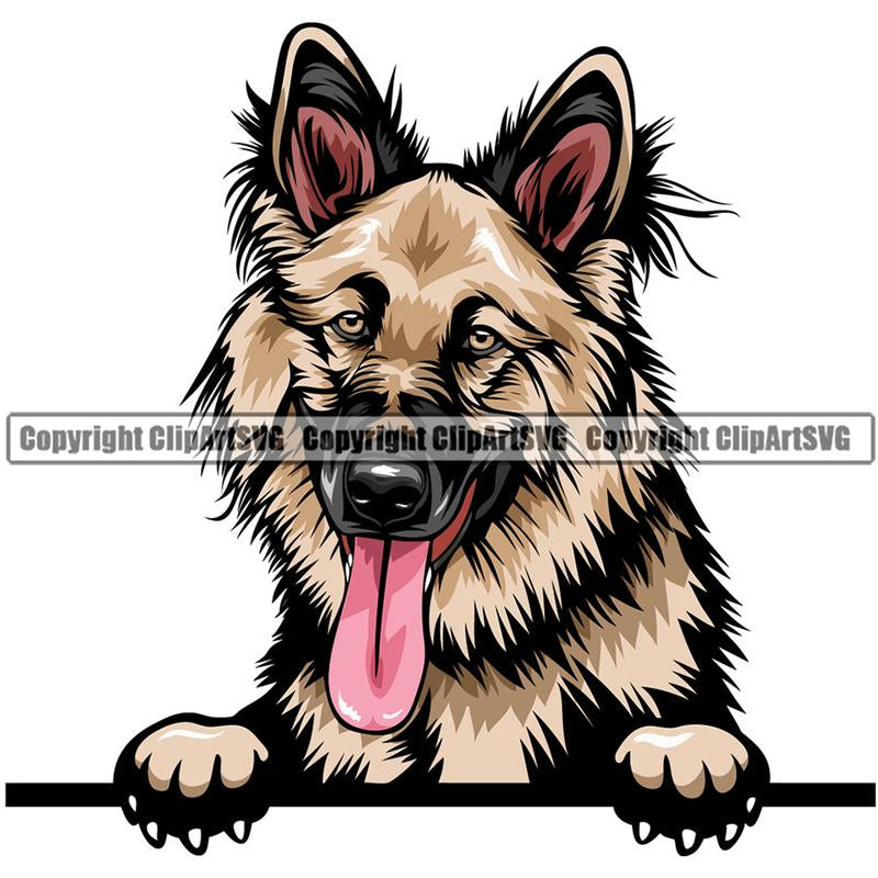 German Shepherd Dog Breed Peeking Color ClipArt SVG