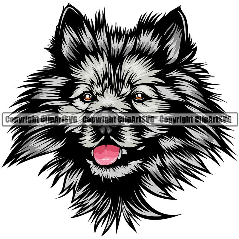 Keeshond Dog Breed Head Color ClipArt SVG