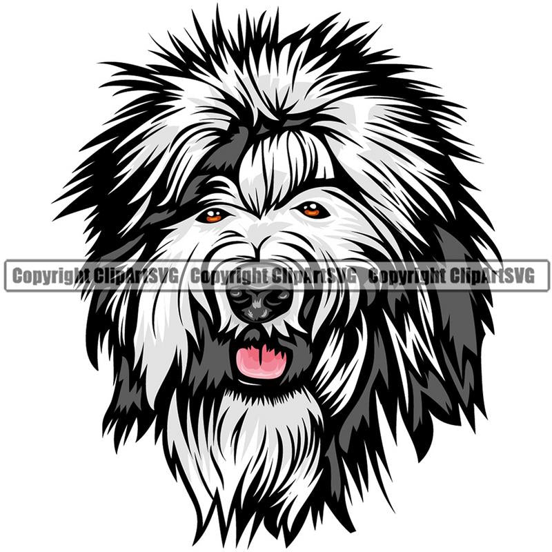 Old English Sheepdog Dog Breed Head Color ClipArt SVG