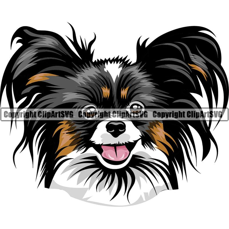 Papillion Dog Breed Head Color ClipArt SVG