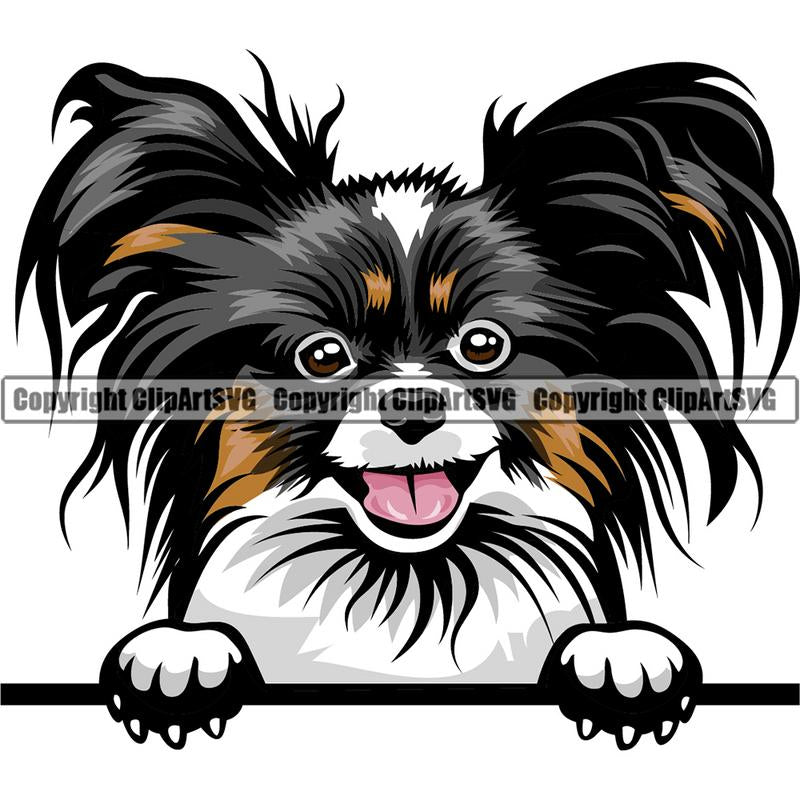 Papillion Dog Breed Peeking Color ClipArt SVG
