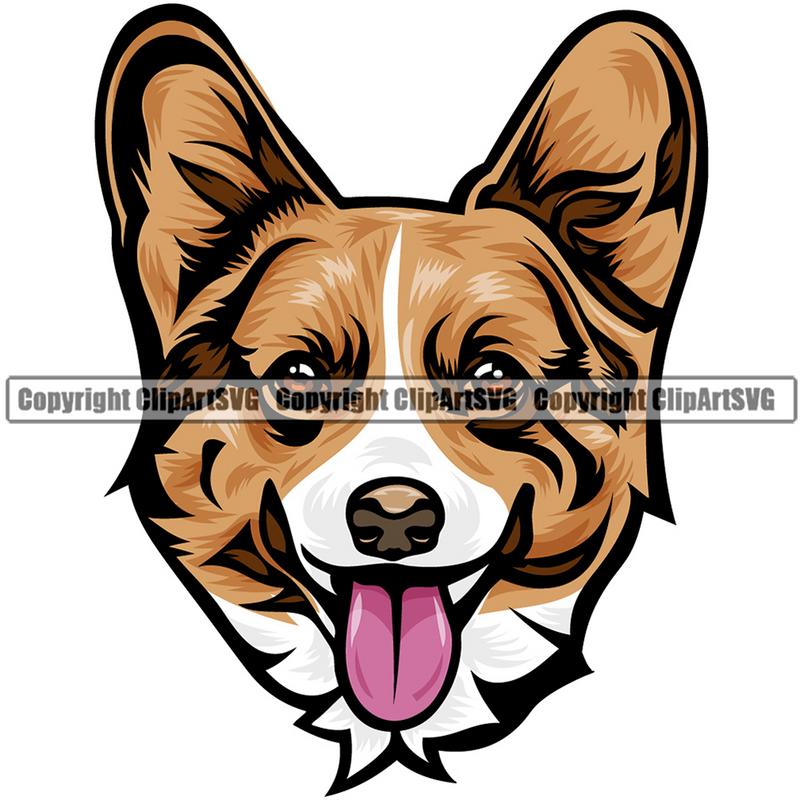 Pembroke Corgi Dog Breed Head Color ClipArt SVG