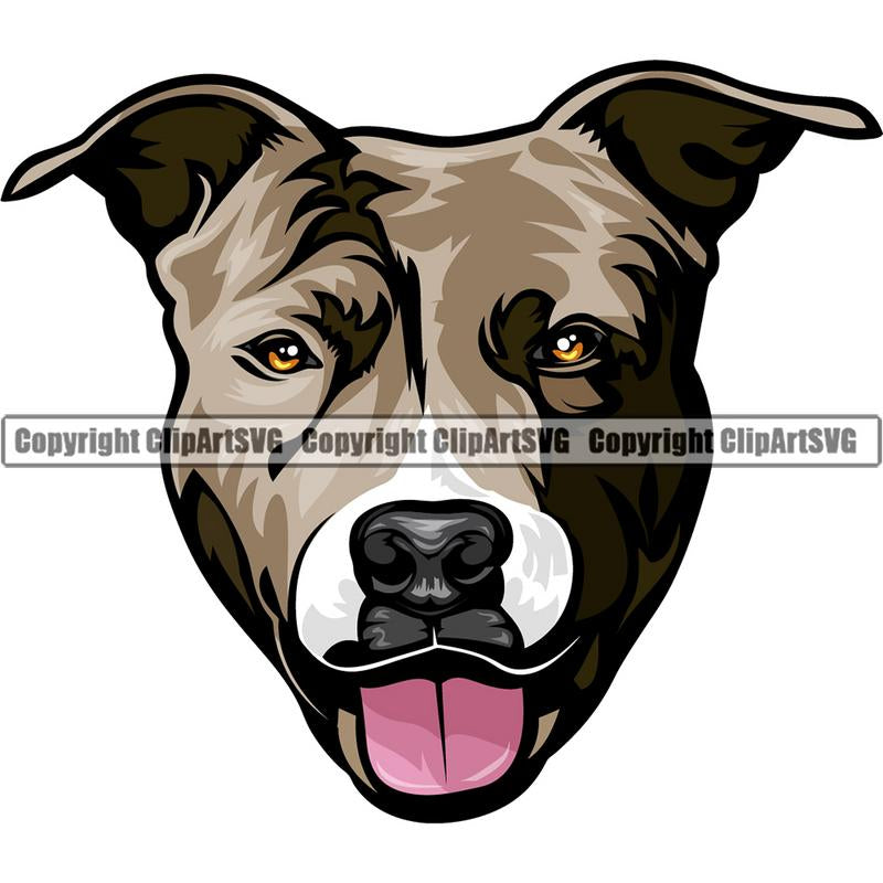 Pit Bull Terrier Dog Breed Head Color ClipArt SVG