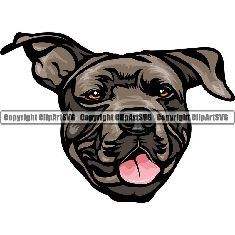 Pit Bull Terrier Dog Breed Head Color ClipArt SVG