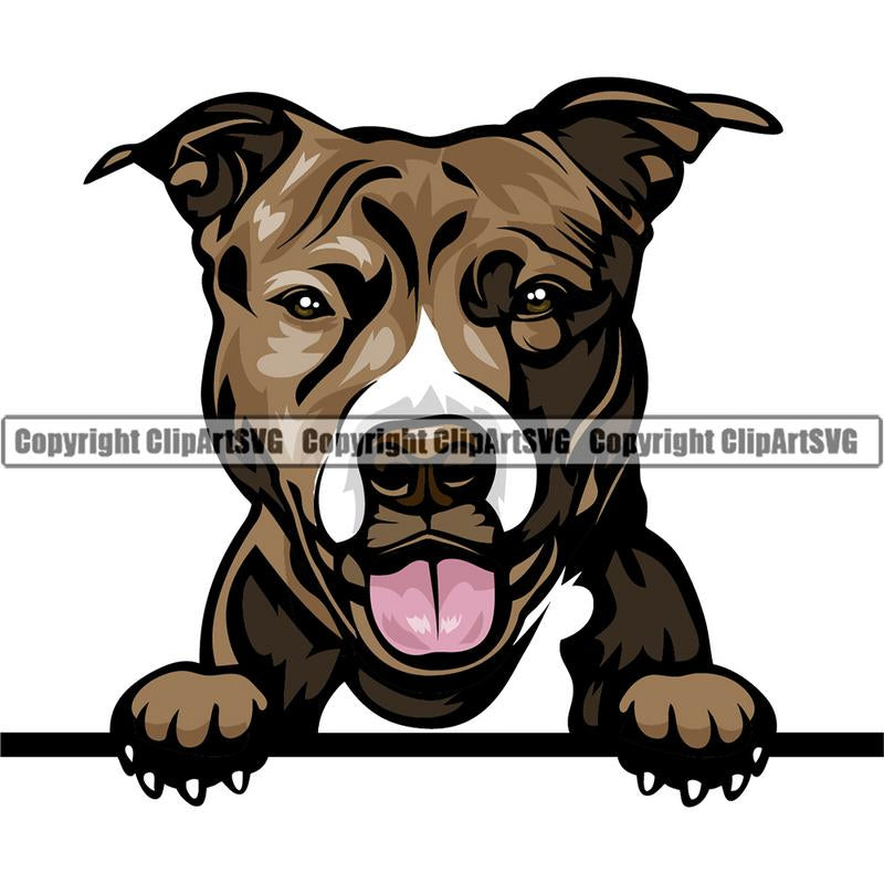 Pit Bull Terrier Dog Breed Peeking Color ClipArt SVG