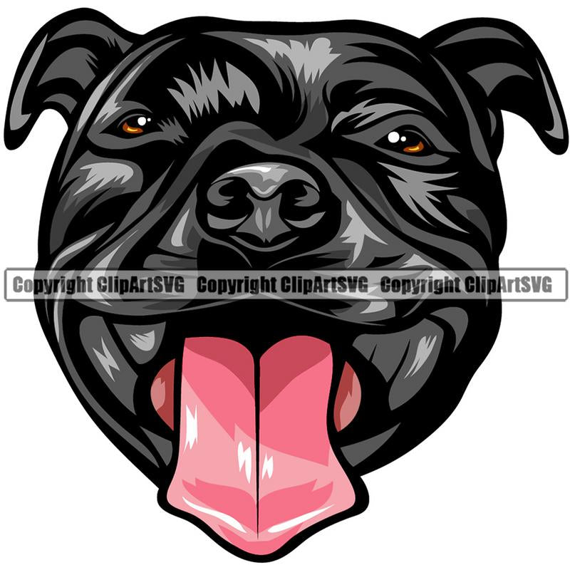 Pit Bull Terrier Dog Breed Head Color ClipArt SVG