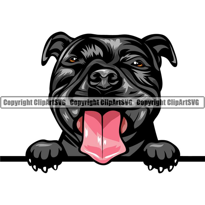 Pit Bull Terrier Dog Breed Peeking Color ClipArt SVG