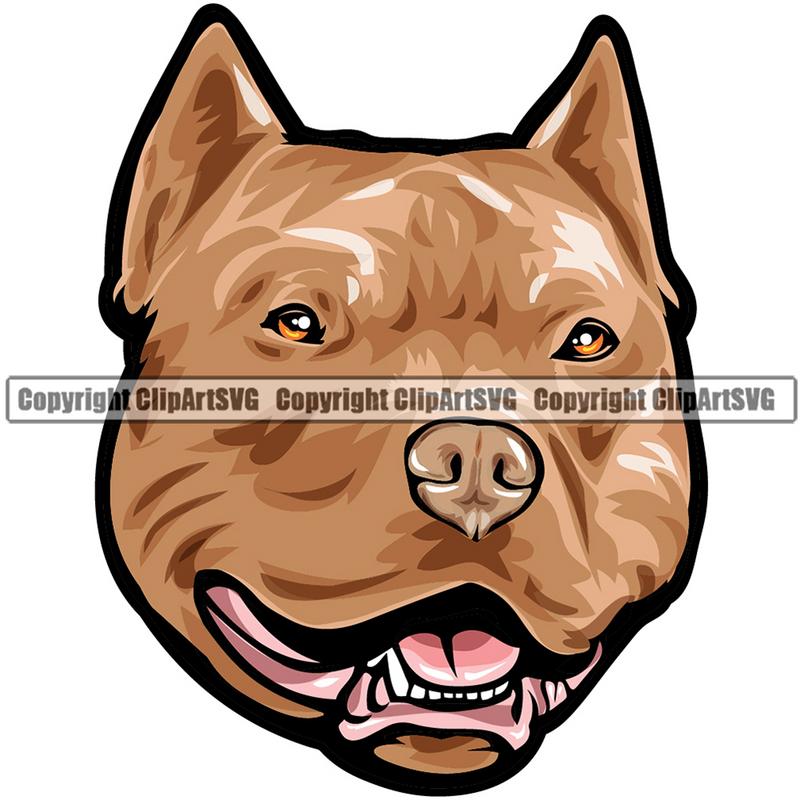 Pit Bull Terrier Dog Breed Head Color ClipArt SVG