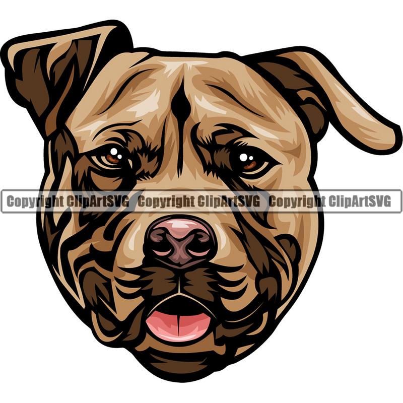 Pit Bull Terrier Dog Breed Head Color ClipArt SVG