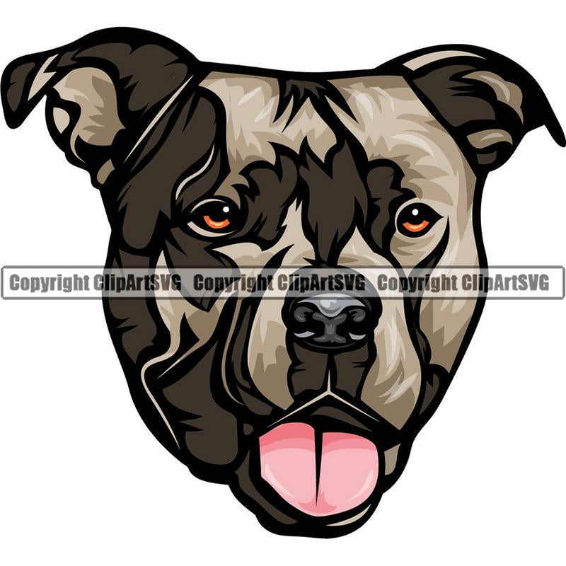 Pit Bull Terrier Dog Breed Head Color ClipArt SVG
