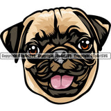 Pug Dog Breed Head Color ClipArt SVG