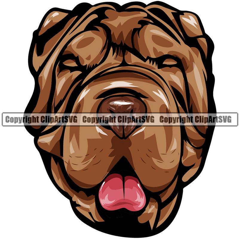 Shar Pei Dog Breed Head Color ClipArt SVG