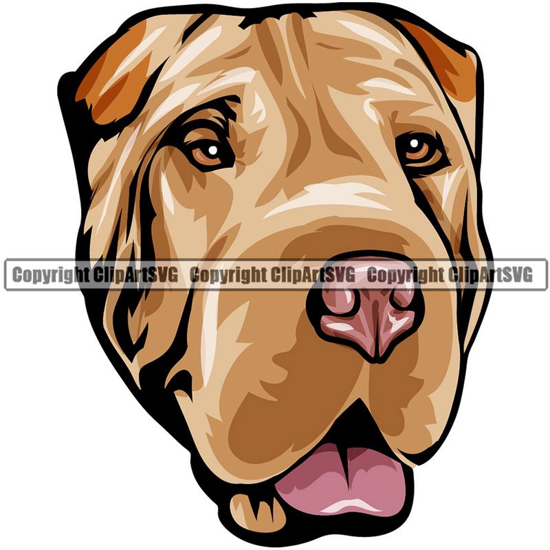 Shar Pei Dog Breed Head Color ClipArt SVG