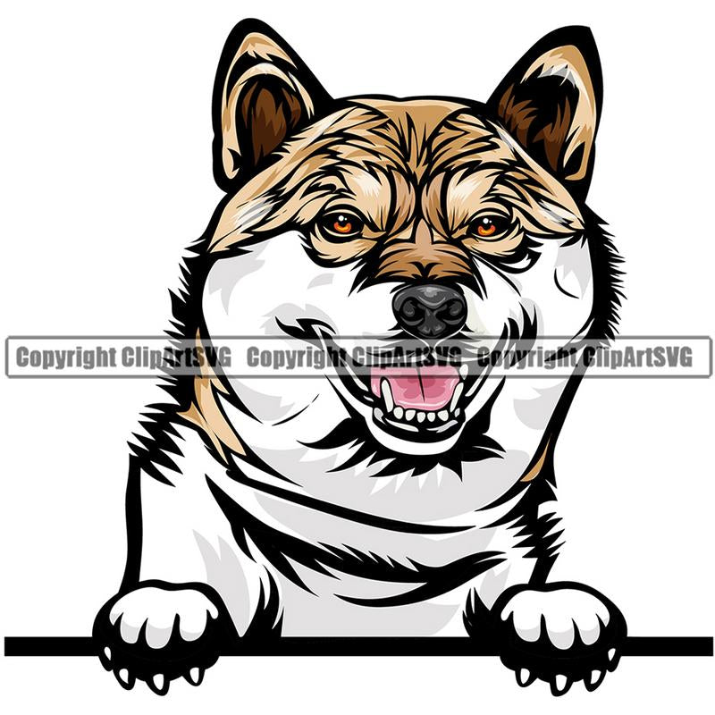 Shiba Inu Dog Breed Peeking Color ClipArt SVG