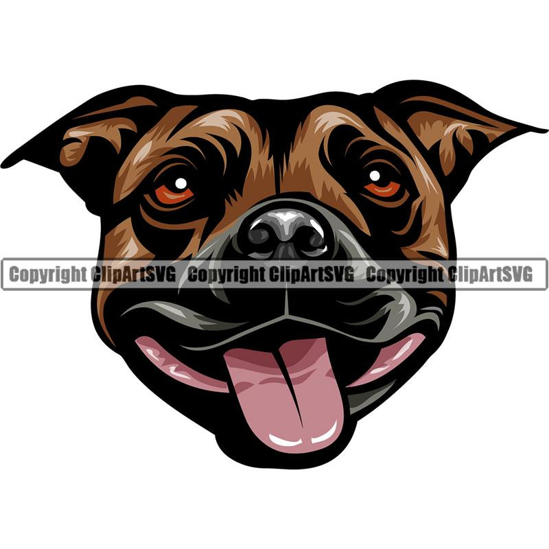 Stafforshire Bull Terrier Dog Breed Head Color ClipArt SVG
