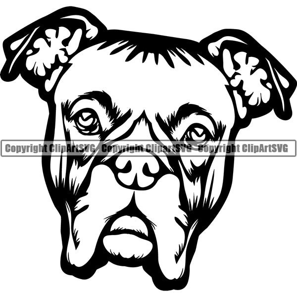 Boxer Dog Breed Head Face ClipArt SVG