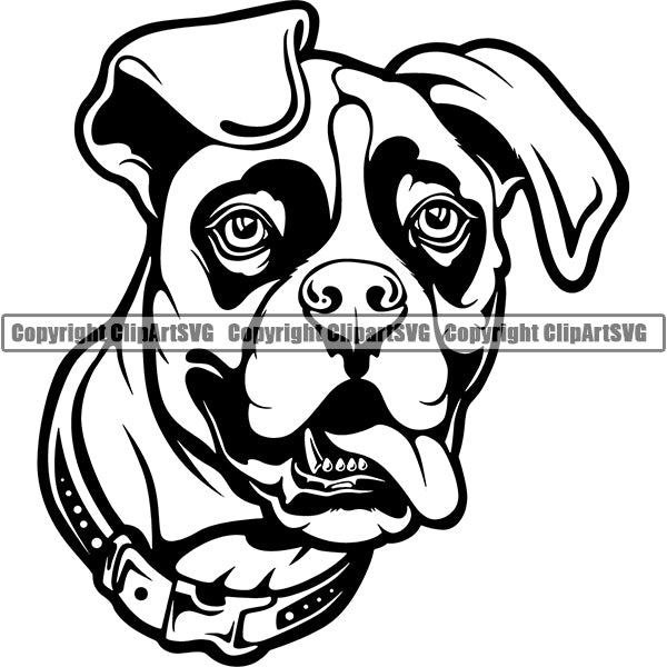 Boxer Dog Breed Head Face ClipArt SVG