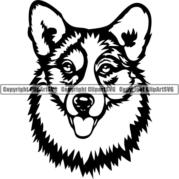 Cardigan Welsh Corgi Dog Breed Head Face ClipArt SVG