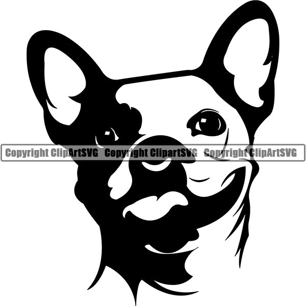 French Bulldog Dog Breed Head Face ClipArt SVG