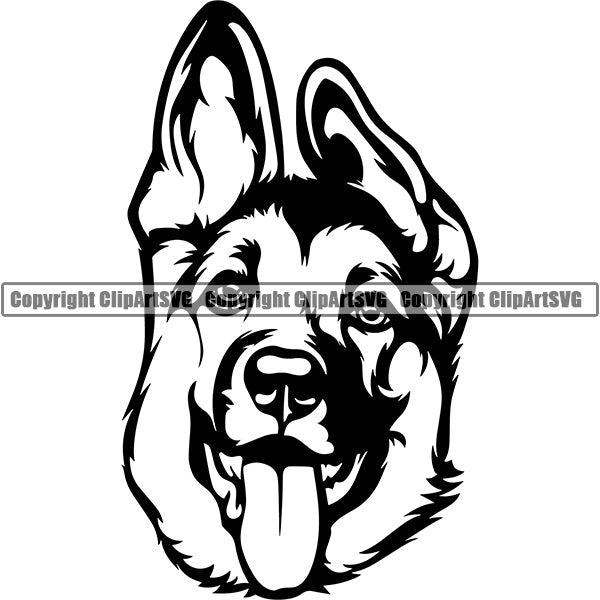 German Shepherd Dog Breed Head Face ClipArt SVG