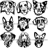 9 Dog Breed Adorable Designs Top Selling Cartoon Head Face BUNDLE ClipArt SVG