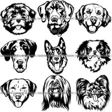 9 Dog Breed Top Selling Designs Cartoon Head Face BUNDLE ClipArt SVG