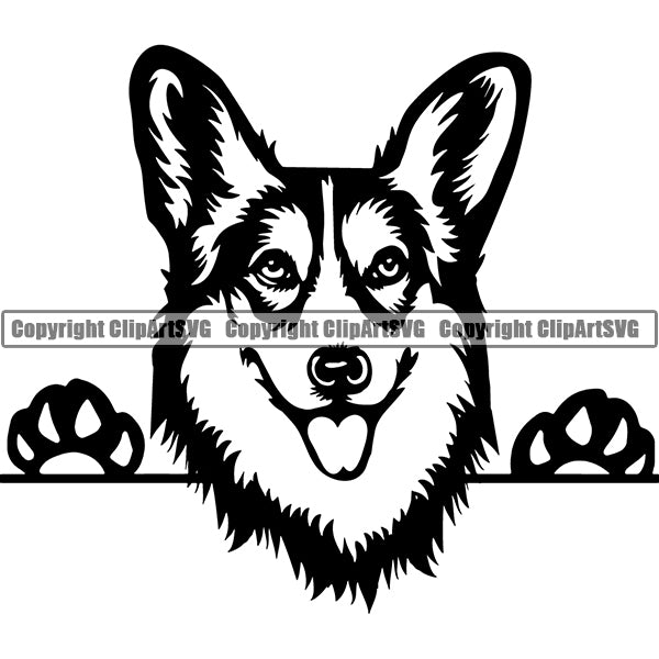 Pembroke Welsh Corgi Peeking Dog Breed ClipArt SVG