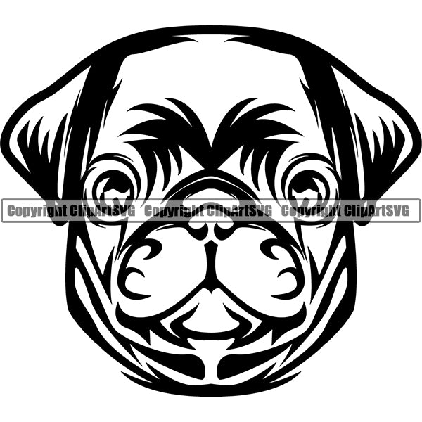 Pug Dog Breed Head Face ClipArt SVG