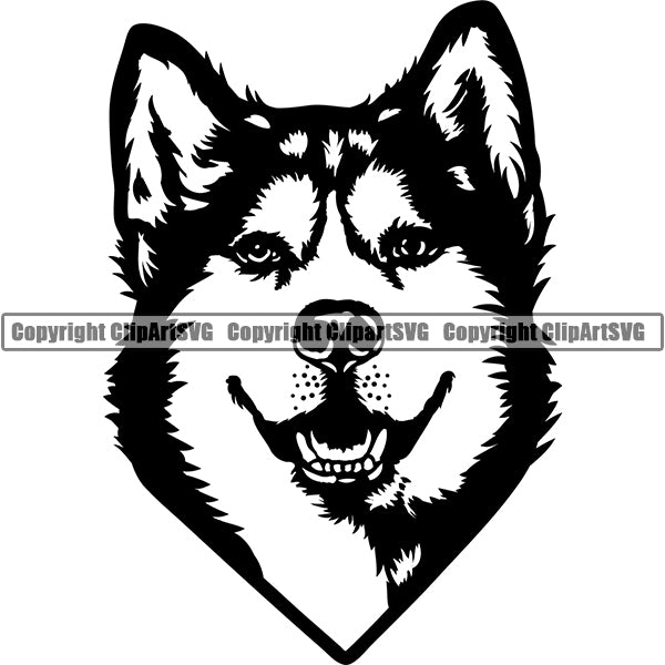 Siberian Husky Dog Breed Head Face ClipArt SVG