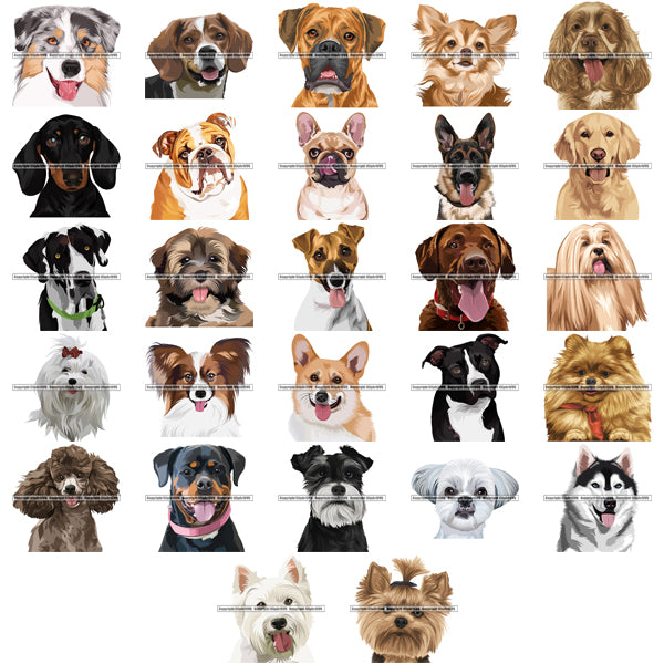 27 Dog Breed Head Face Top Selling Color Designs SUPER BUNDLE ClipArt SVG