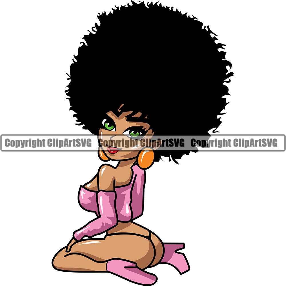 Black Woman Big Eyes African American Afro Nubian Queen ClipArt SVG